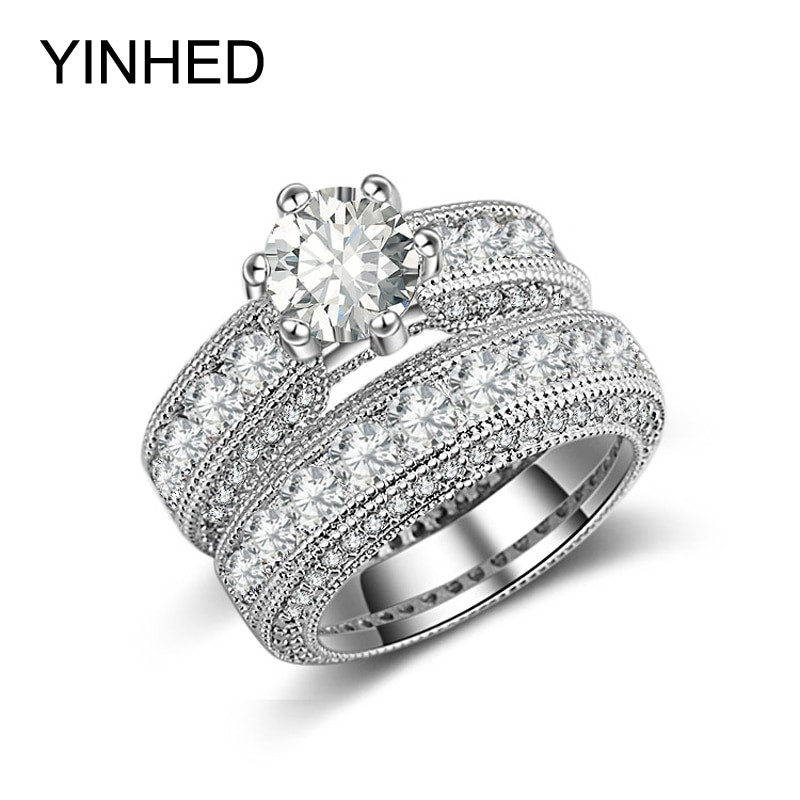 Cz Wedding Rings That Look Real
 YINHED Luxury 2ct Round Cubic Zirconia Wedding Ring Set