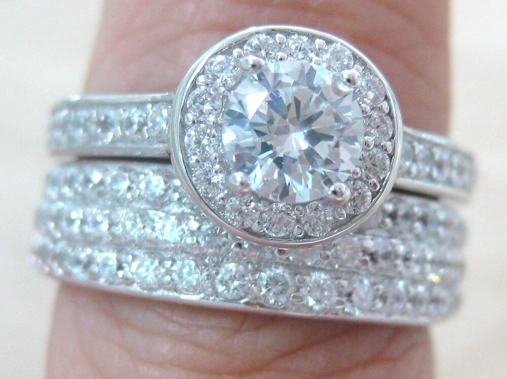 Cz Wedding Rings That Look Real
 REAL 925 STERLING SILVER ROUND CZ BRIDAL SET
