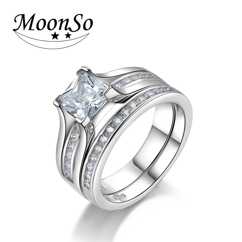 Cz Wedding Rings That Look Real
 Moonso Real 925 Sterling Silver AAA CZ Princess Cut