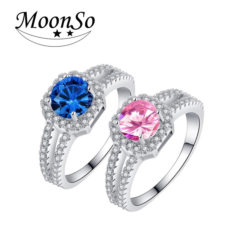 Cz Wedding Rings That Look Real
 Moonso 925 Sterling Silver Rings Blue Pink CZ for Women