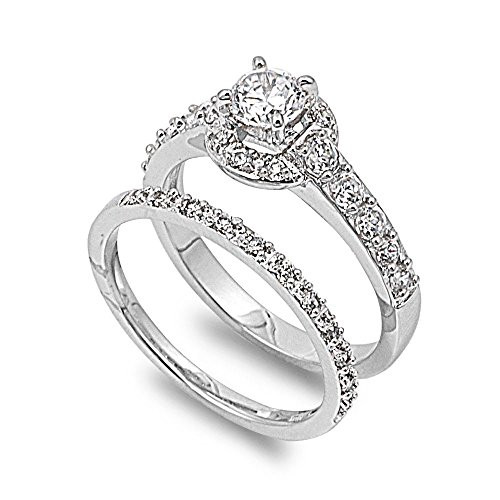 Cz Wedding Rings That Look Real
 Round Center with Round Stones Cubic Zirconia Wedding Set