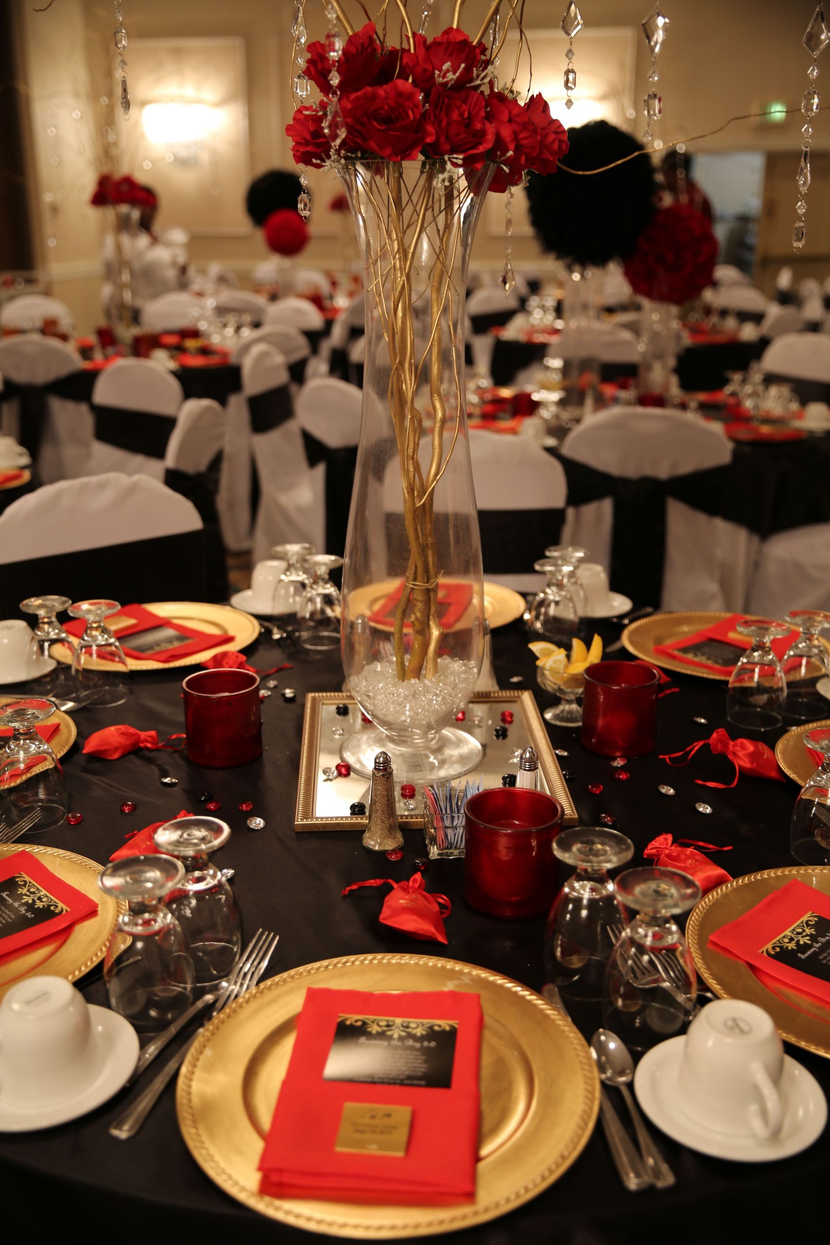 Decorating Ideas For Birthday Party
 Red black and gold table decorations for 50th birthday