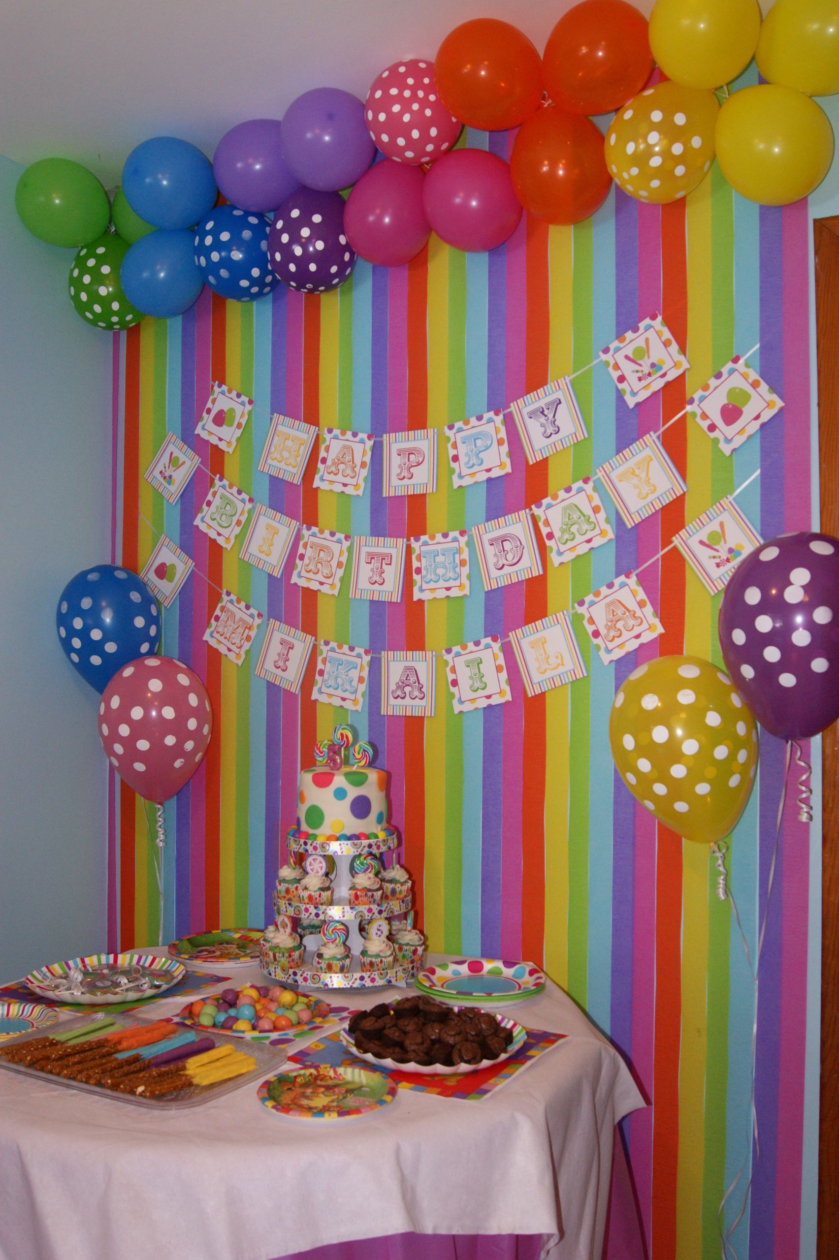 Decorating Ideas For Birthday Party
 Colourful backdrop for candy party