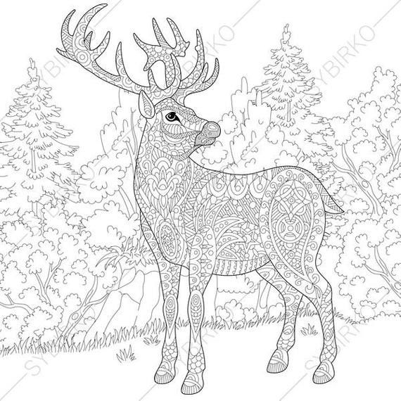 Deer Coloring Pages For Adults
 Adult Coloring Pages Christmas Deer Reindeer Zentangle
