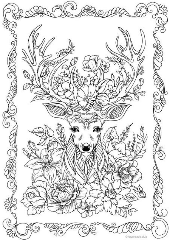 Deer Coloring Pages For Adults
 Fantasy Deer Printable Adult Coloring Page from Favoreads