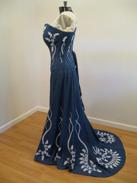 Denim Wedding Gowns
 Items similar to Denim Corset Wedding Dress on Etsy