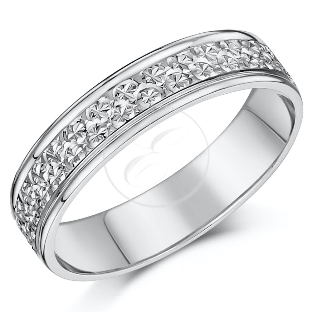 Diamond Cut Wedding Bands
 9ct White Gold Ring Diamond Cut Flat Wedding Ring Band 4mm