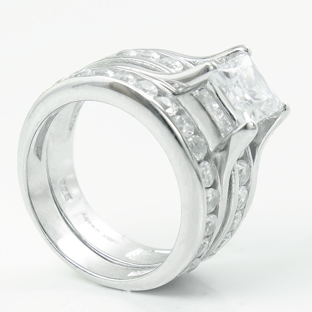 Diamond Cut Wedding Bands
 Princess Cut Lab Diamond Engagement Ring Wedding Band Set