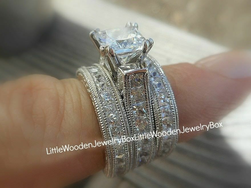 Diamond Cut Wedding Bands
 14k Sterling Silver Diamond Princess cut Engagement Ring