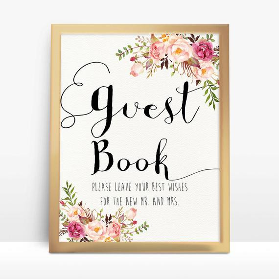 Digital Wedding Guest Book
 Printable Guest Book Sign Watercolor Floral Guest Book Sign