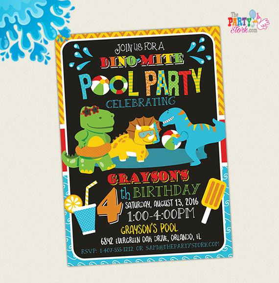 Dinosaur Birthday Party Invitations
 Dinosaur Pool Party Invitation Dinosaur Birthday Party