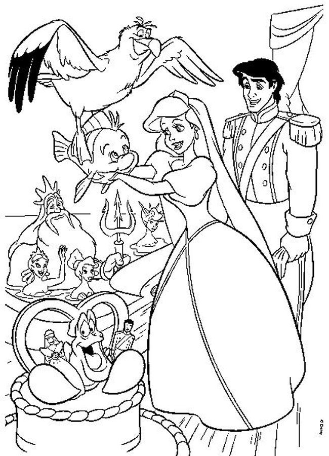 Disney Coloring Pages For Kids
 Princess Ariel and Prince Philip Coloring Pages To Kids