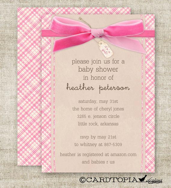 DIY Baby Shower Invitation
 GIRL BABY SHOWER Invitations Plaid Bow It s A by
