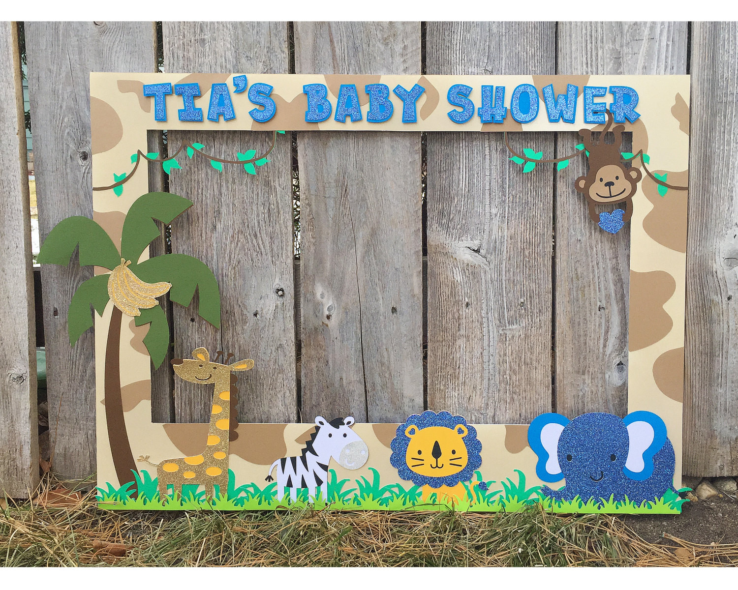 DIY Baby Shower Photo Booth
 Giant photo booth frame safari themed baby shower customized