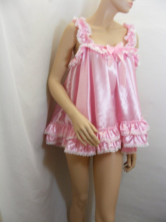 DIY Babydoll Nightie
 sissy pink satin baby doll nighty negligee dress top