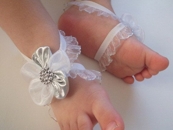 DIY Barefoot Baby Sandals
 Silver and white Flower Baby Barefoot Sandals Baby