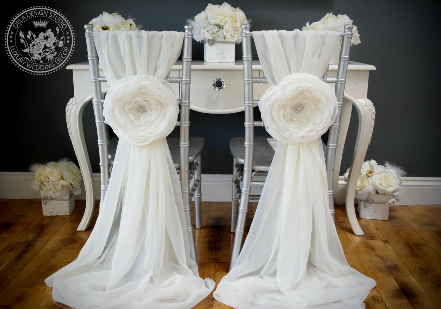 DIY Chair Covers Wedding
 Vintage Glam White Chiffon Chair Covers for Reception…DIY