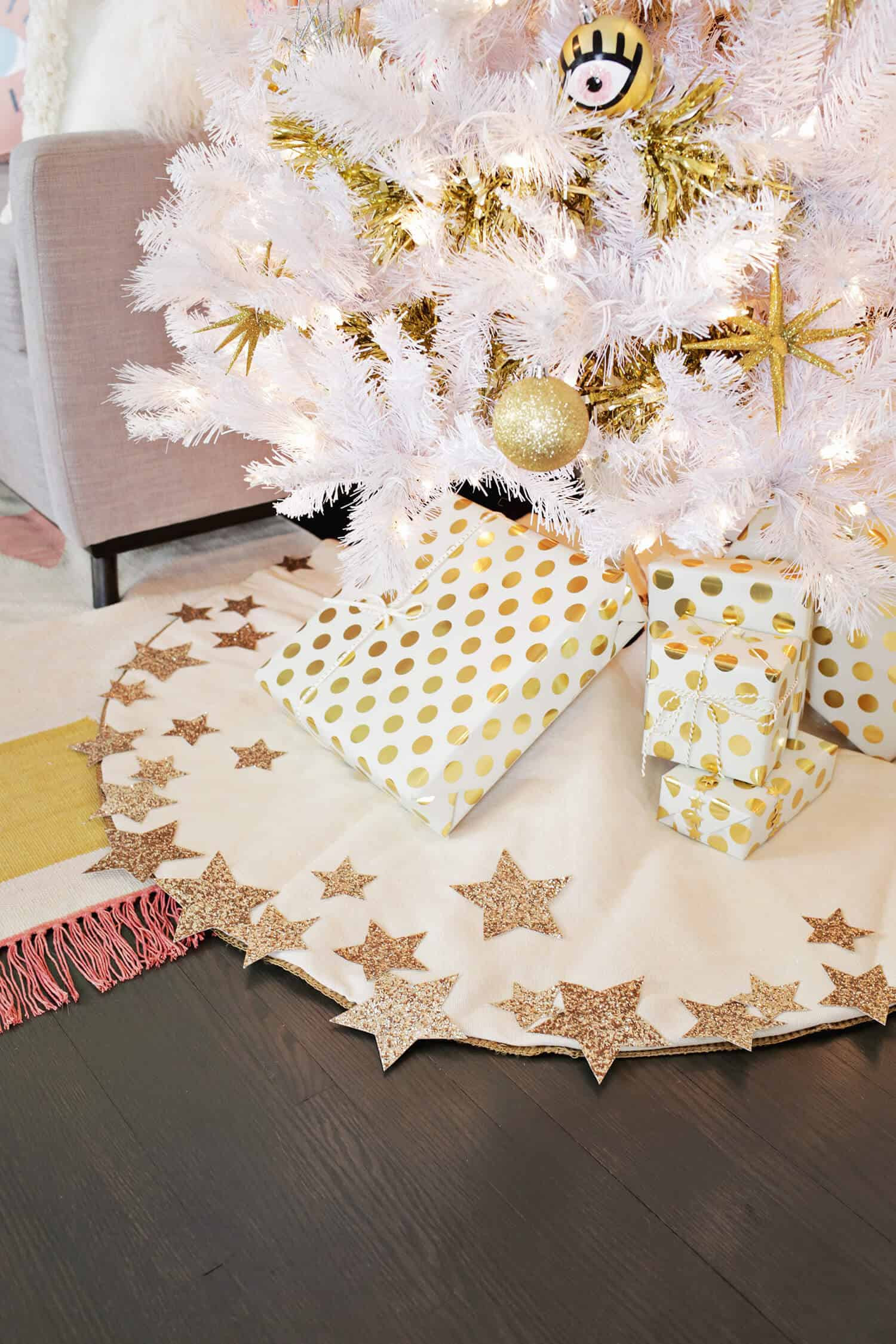 DIY Christmas Tree Skirt
 Glitter Star Tree Skirt DIY No Sew A Beautiful Mess