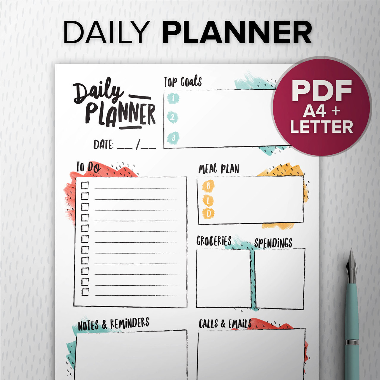 DIY Daily Planners
 Colorful To Do list PDF Marker Printable daily planner