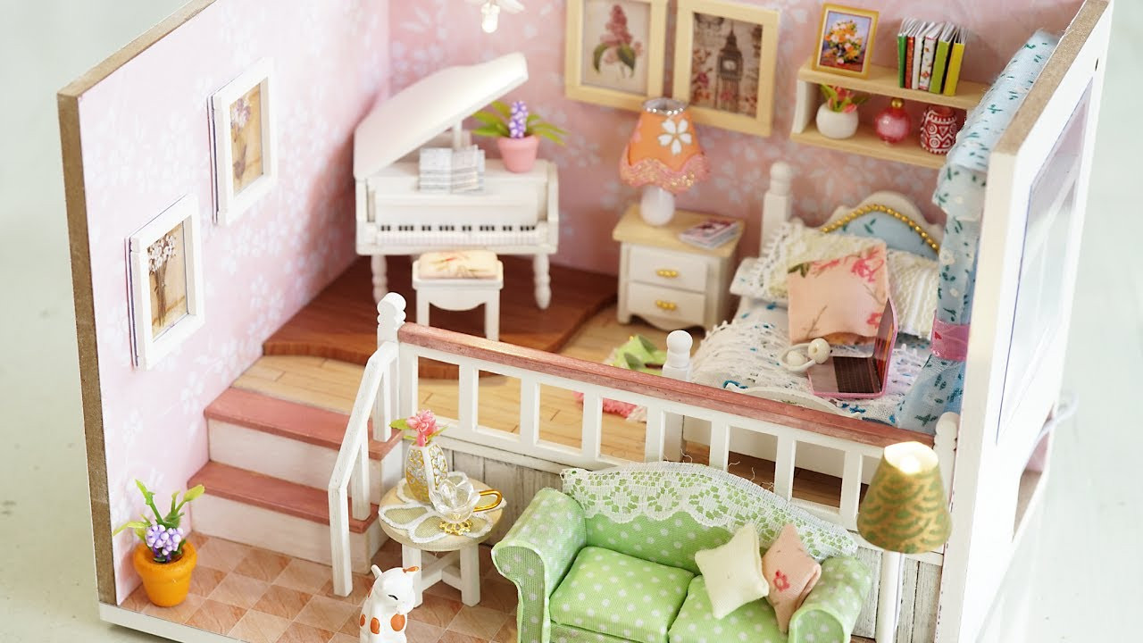 DIY Dollhouse Kits
 DIY Girly Miniature Dollhouse kit with Furniture & Lights