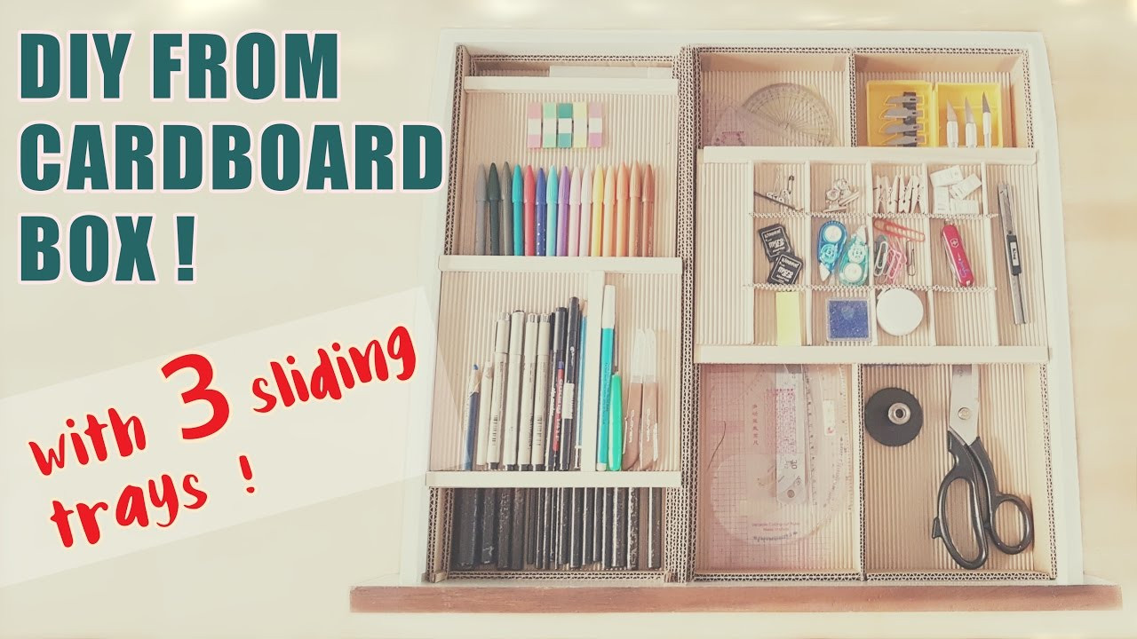DIY Drawer Organizer Cardboard
 3 Level Cardboard Desk Drawer Organizer with Sliding Trays