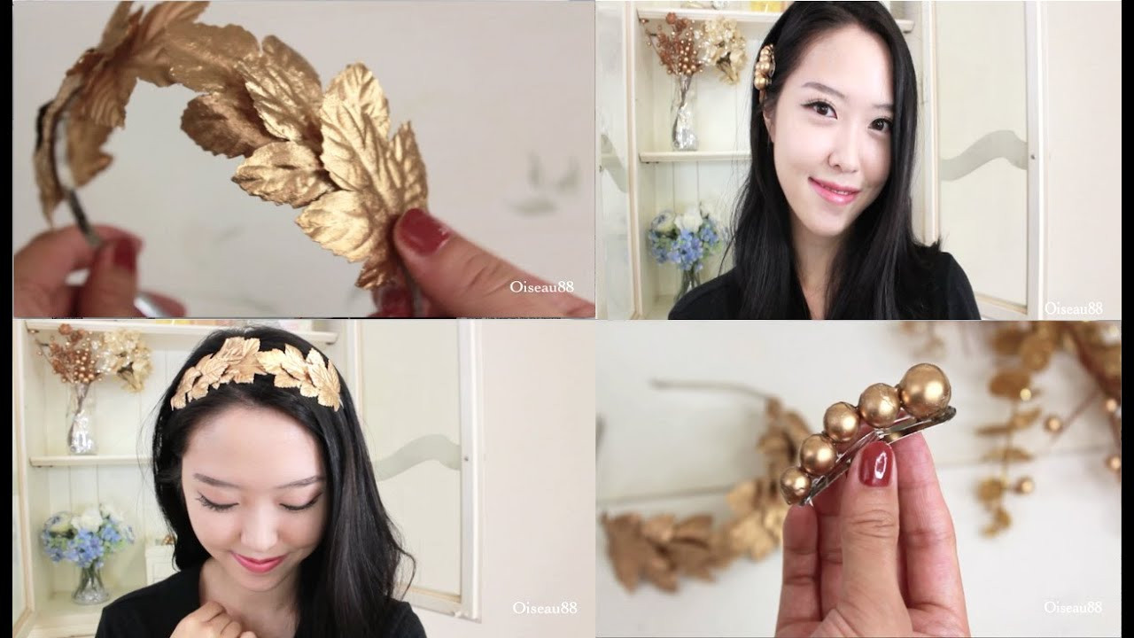 DIY Hair Accessories
 DIY Hair Accessories ♥ Gold Leaf Headband and Hair Clips