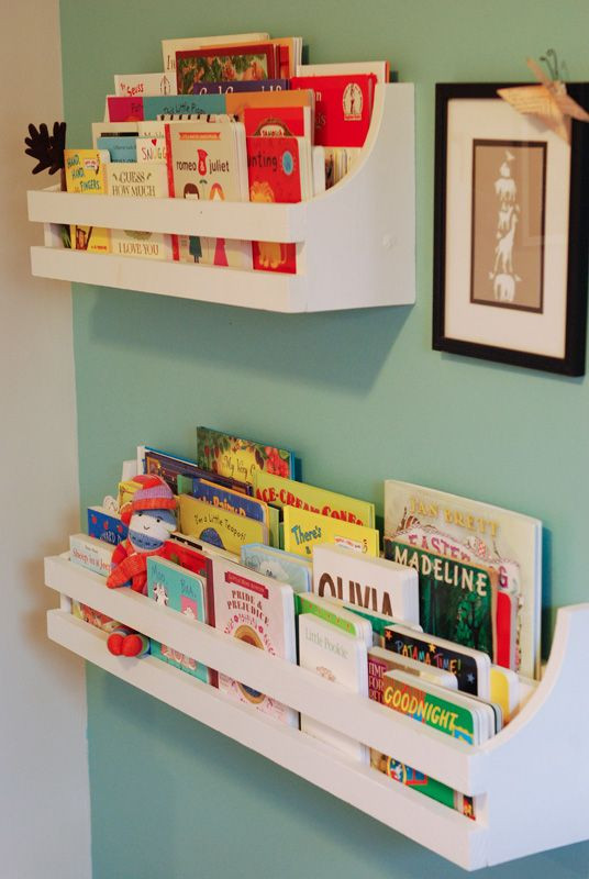 DIY Kids Bookshelves
 Bookshelves – screwed to the wall these are a great space
