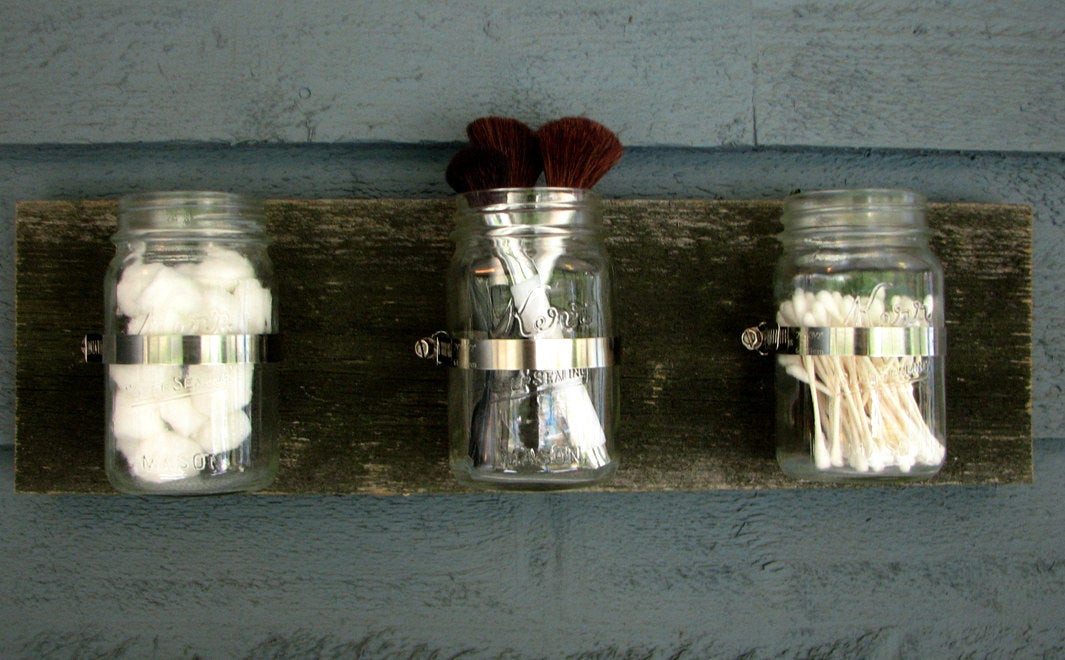 DIY Mason Jar Organizer
 Mason Jar Wall Organizer Decor by tickledpinkgoods on Etsy