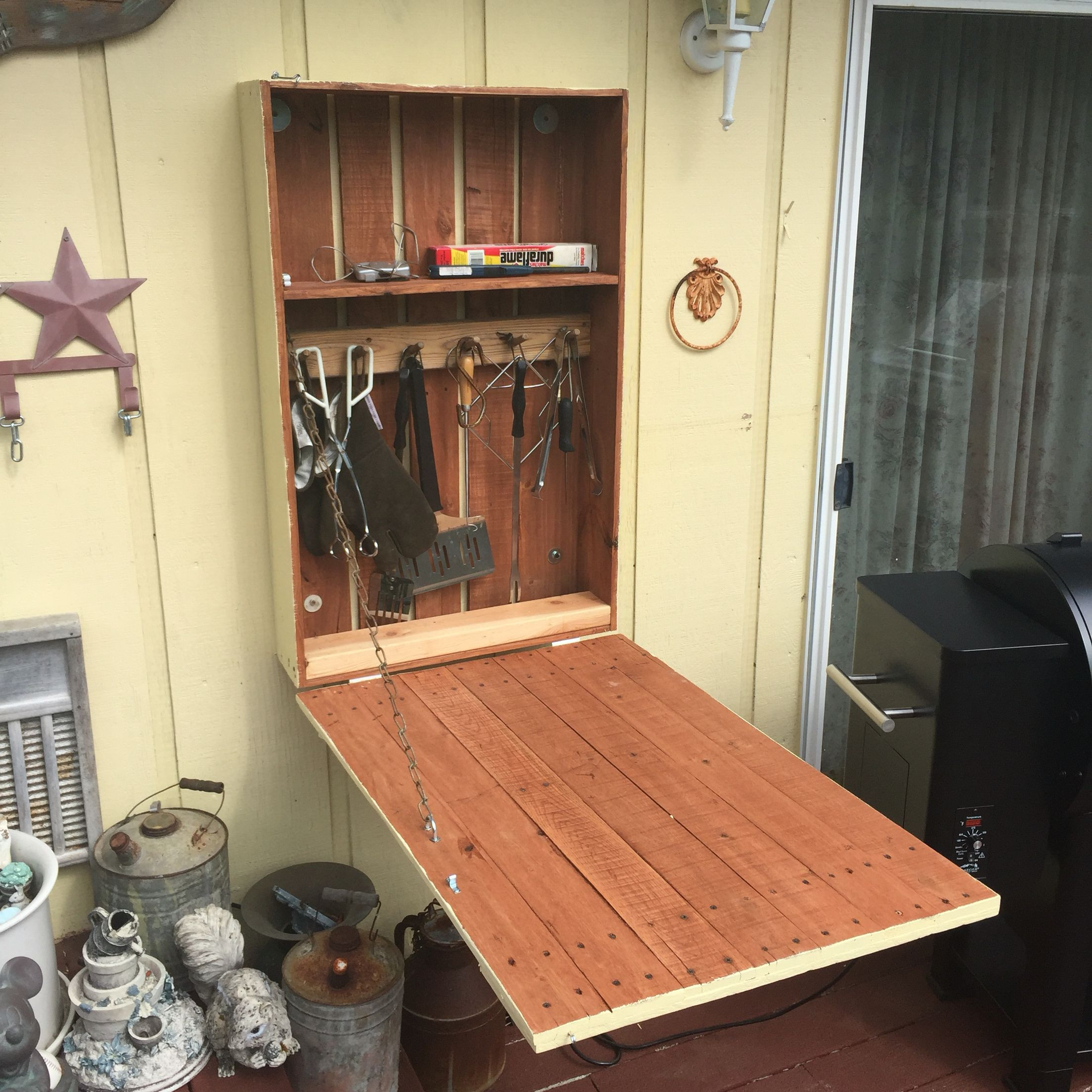 DIY Outdoor Storage Cabinet
 BBQ grill tools storage Patio ideas in 2019