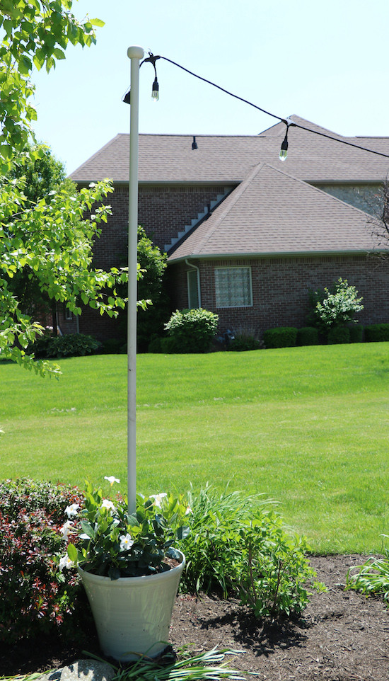 DIY Outdoor String Lights
 Enbrighten Café Lights & DIY Light Pole Planter