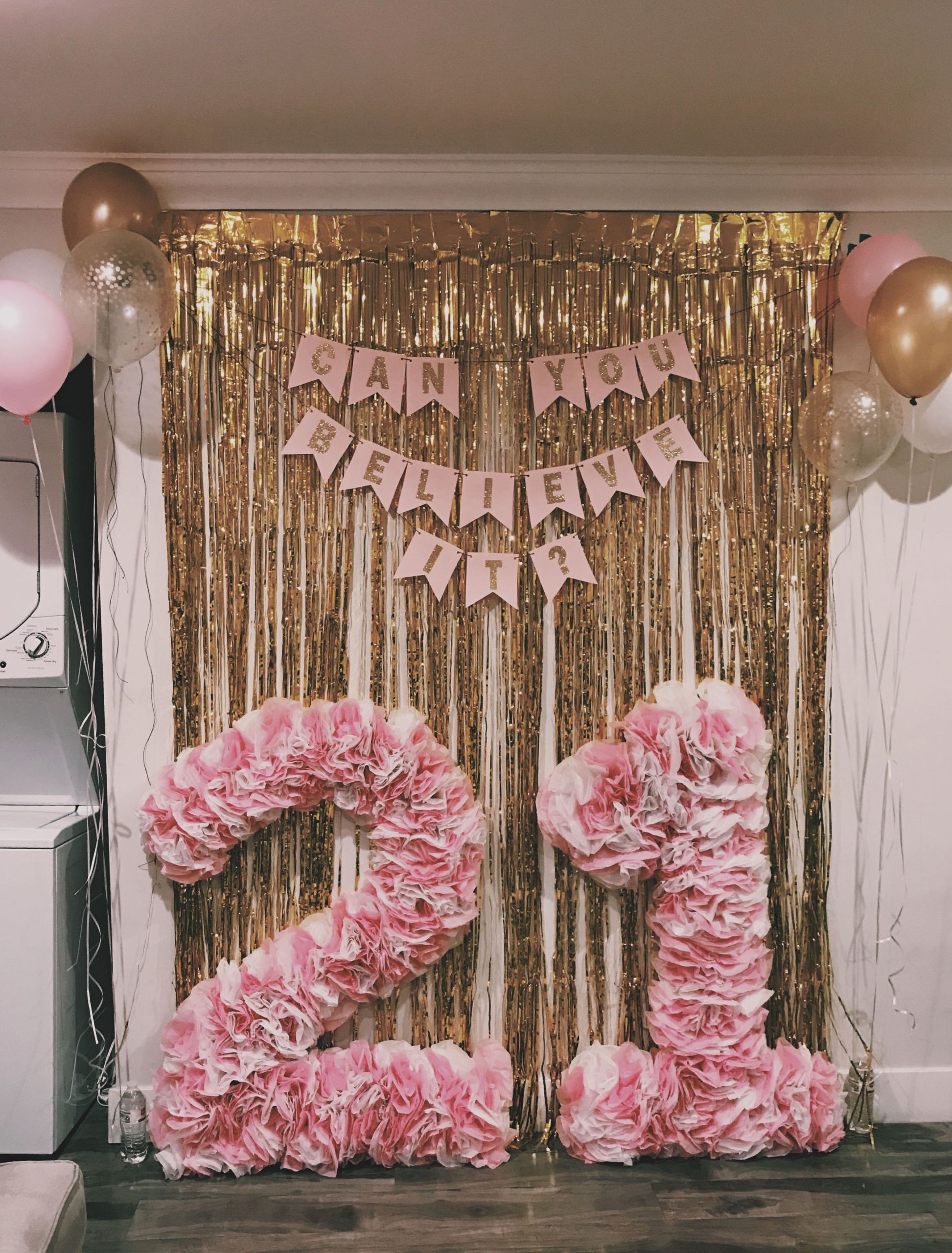 DIY Party Decor Ideas
 DIY tissue paper numbers White and pink tissue hot glued