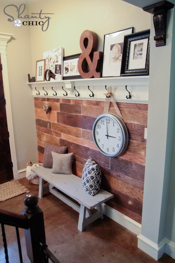 DIY Planked Wall
 DIY Shelf for the Entryway with Hooks Shanty 2 Chic