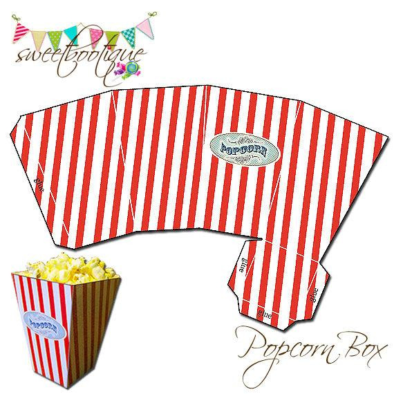 DIY Popcorn Box
 Popcorn Box Carnival Circus Beach Movie Printable