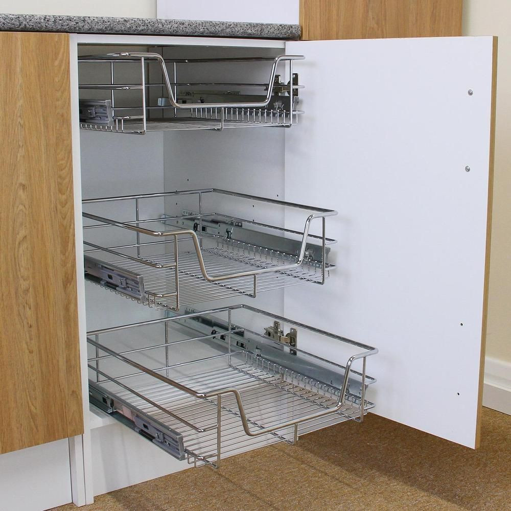 DIY Pull Out Cabinet Organizer
 Details about 3 Pull Out Kitchen Wire Baskets Slide Out