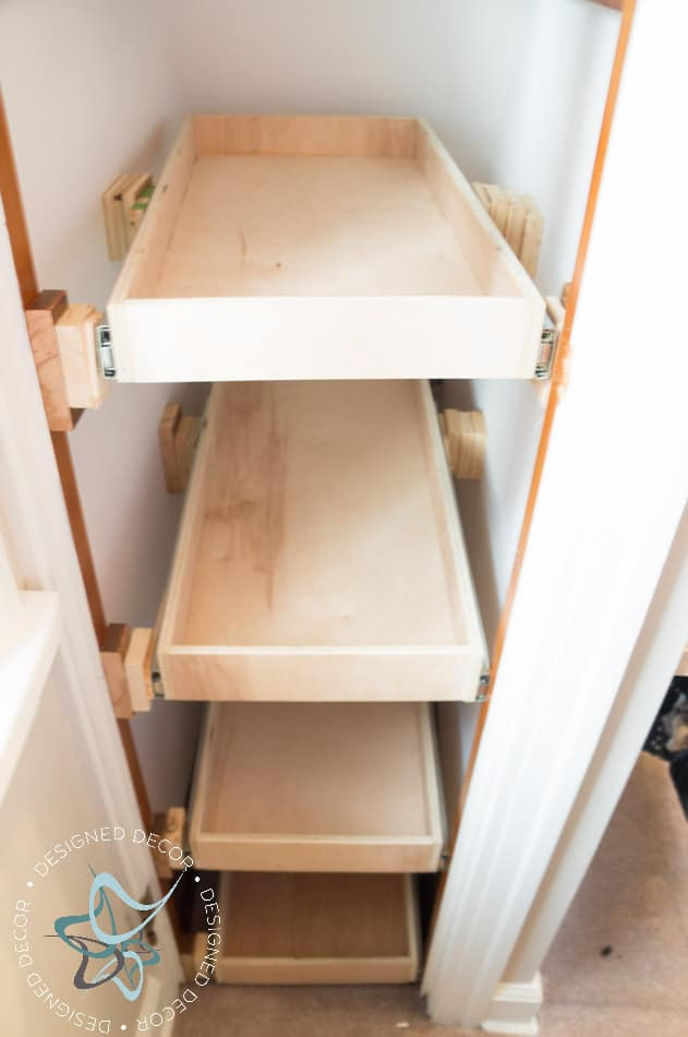 DIY Pull Out Cabinet Organizer
 Shoe Closet Building Pullout Shelves Designed Decor
