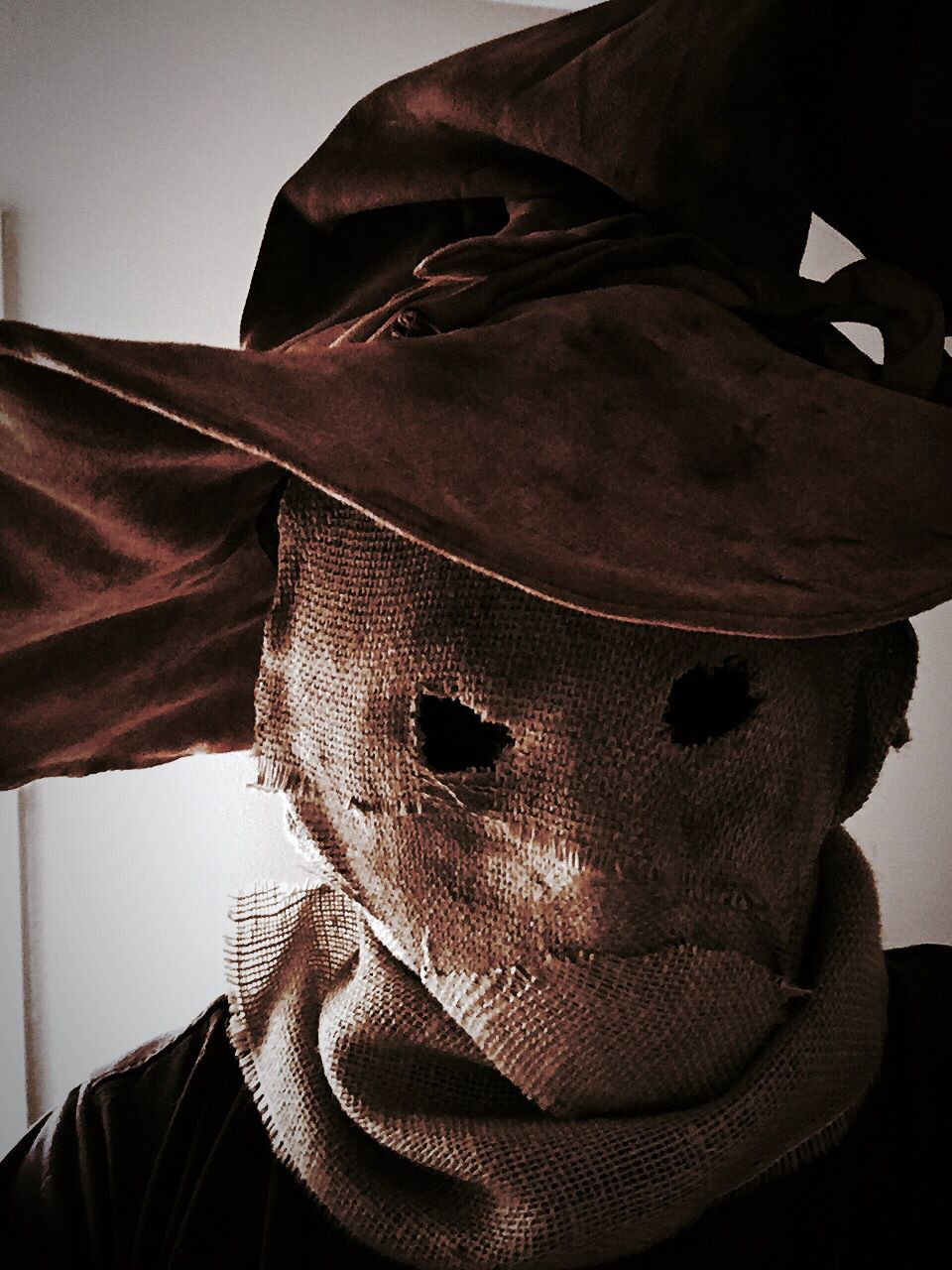 DIY Scarecrow Mask
 Homemade burlap Scarecrow mask