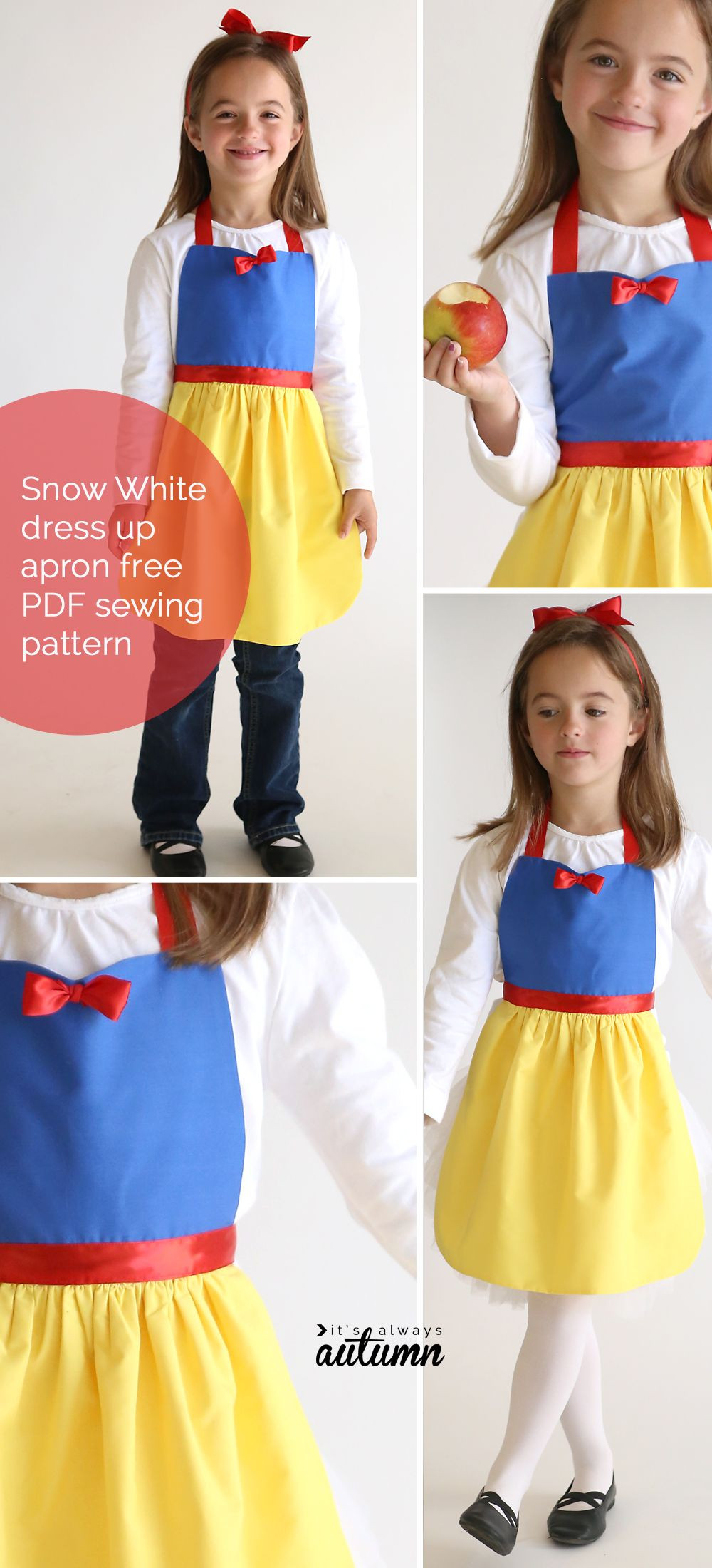 DIY Snow White Costume Toddler
 free sewing pattern for Snow White princess dress up apron