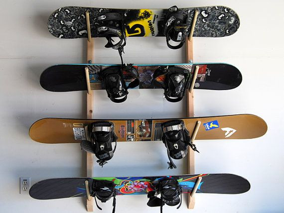 DIY Wakeboard Rack
 4 Snowboard Wall Storage Rack by WillowHeights on Etsy