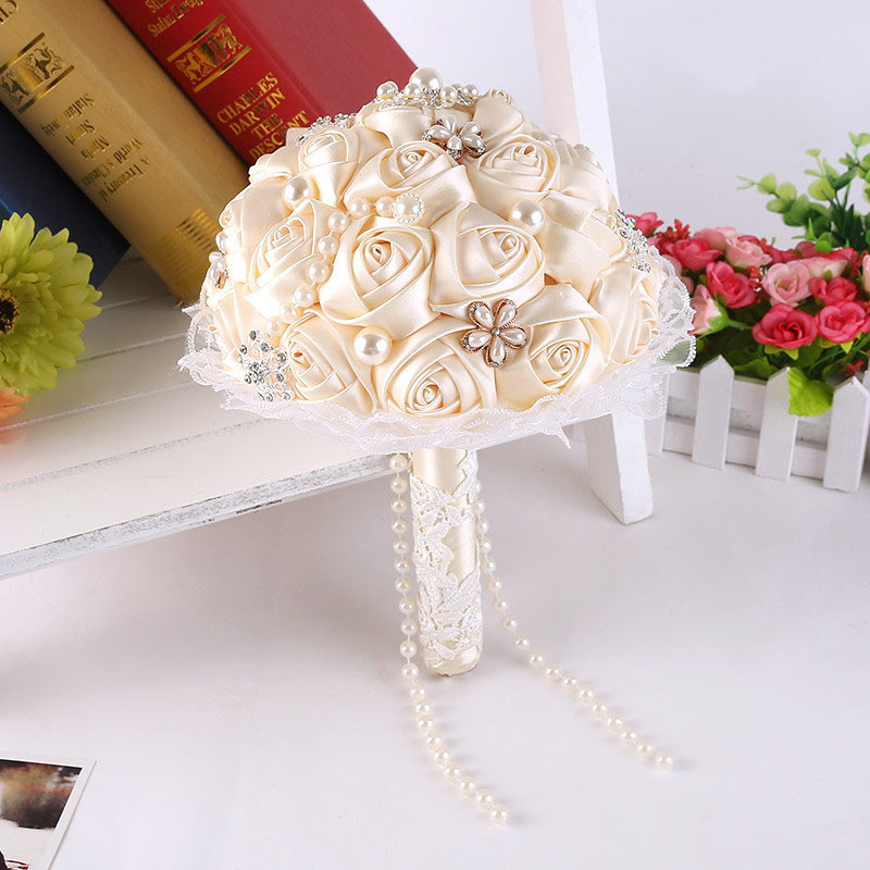 DIY Wedding Bouquet Silk Flowers
 DIY flowers Pearls Silk Rose Bridal Wedding Flowers