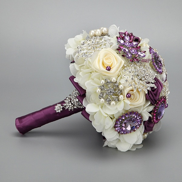 DIY Wedding Bouquet Silk Flowers
 Handmade Fashion wedding brides bouquet Brooch Crystal