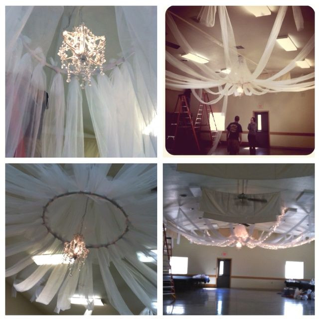 DIY Wedding Ceiling Decorations
 decorating ceiling with tulle