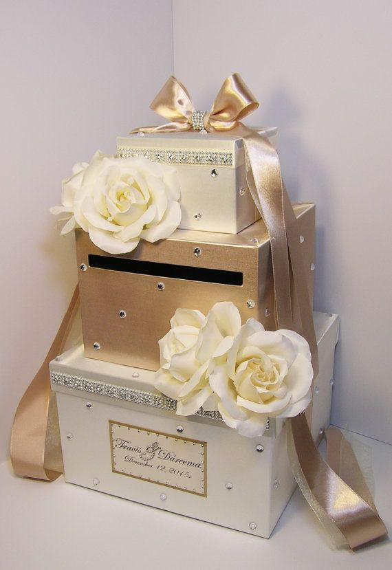DIY Wedding Gift Card Box
 Wedding Card Box champagne and Ivory Gift Card Box Money