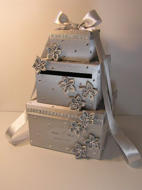 DIY Wedding Gift Card Box
 Wedding Card Box Silver and Burgundy Gift Card Box Money