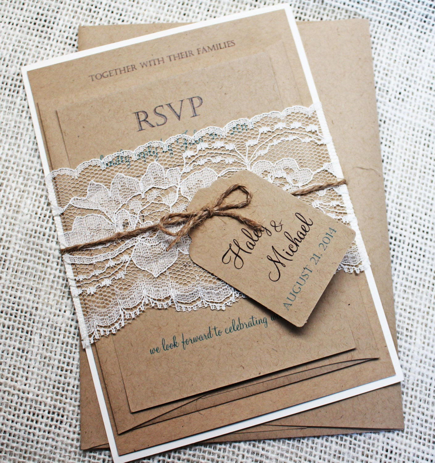 DIY Wedding Invite
 DIY Rustic Wedding Invitation Kit Eco Kraft and Rustic Lace