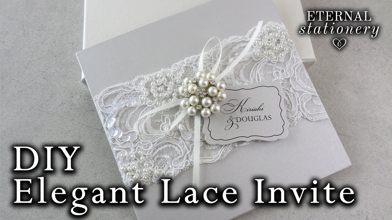 DIY Wedding Invite
 Elegant beaded lace and brooch wedding invitation