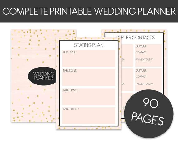 DIY Wedding Planner Printables
 Printable Wedding Planner INSTANT DOWNLOAD Pink & Gold