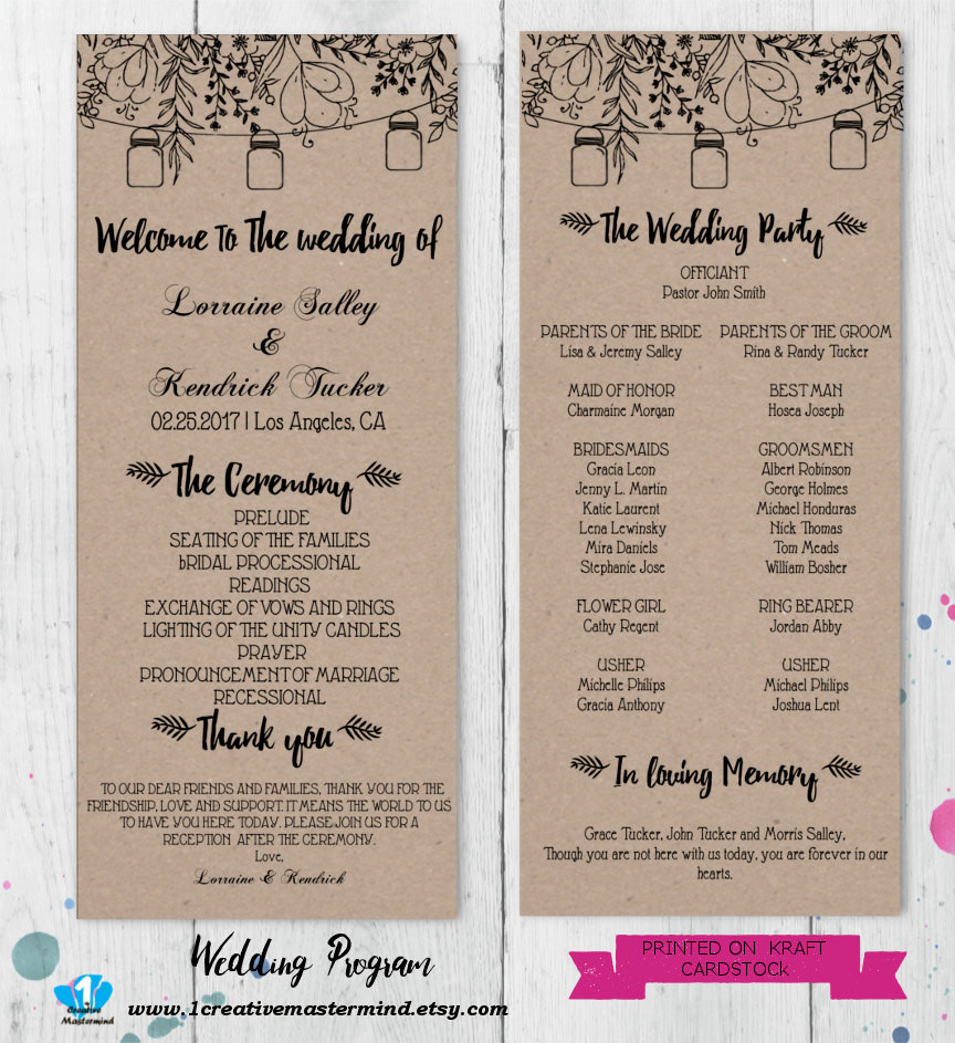 DIY Wedding Programs Templates
 DIY Rustic Wedding Program Template Printable Editable