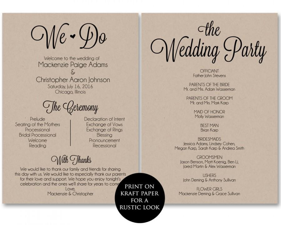 DIY Wedding Programs Templates
 Ceremony Program Template Wedding Program Printable We