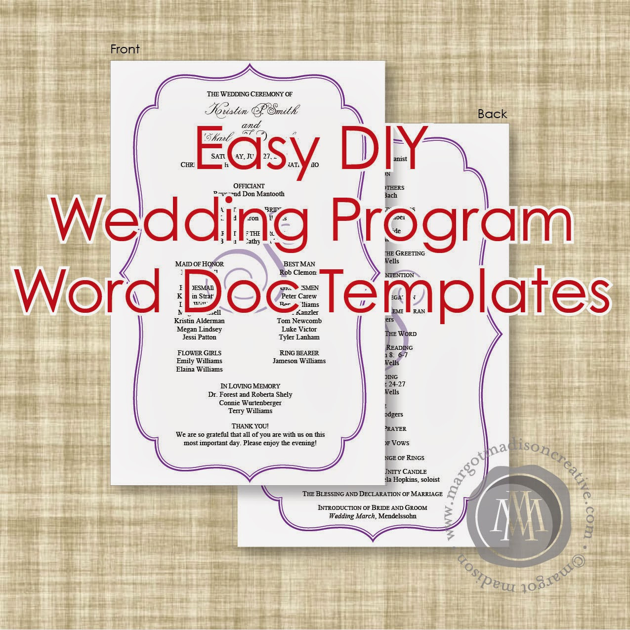DIY Wedding Programs Templates
 MargotMadison DIY Wedding Program Word Doc Templates now
