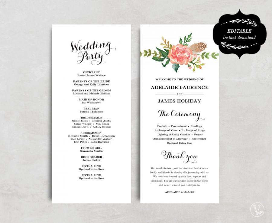 DIY Wedding Programs Templates
 Printable Wedding Program Template Floral Wedding Program